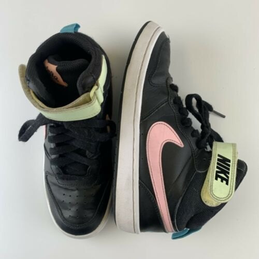 Nike Court Borough Mid 2 Basketball Youth Size 4.5 Black Pink Yellow CD7782-002 - Picture 1 of 10